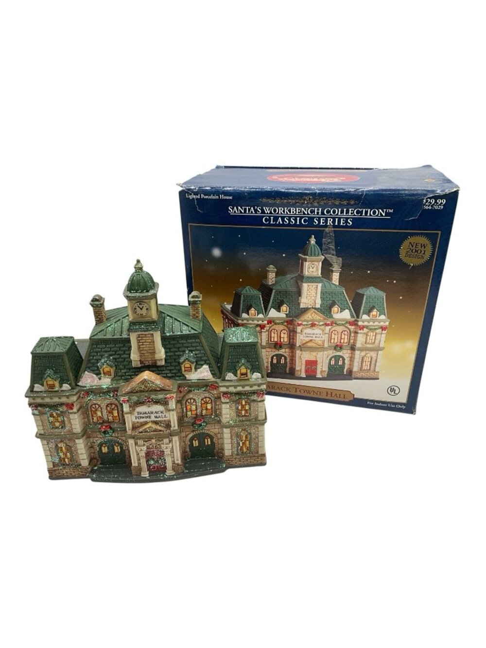 Santa's Workbench Collection "Tamarack Towne Hall" Porcelain VTG Christmas House